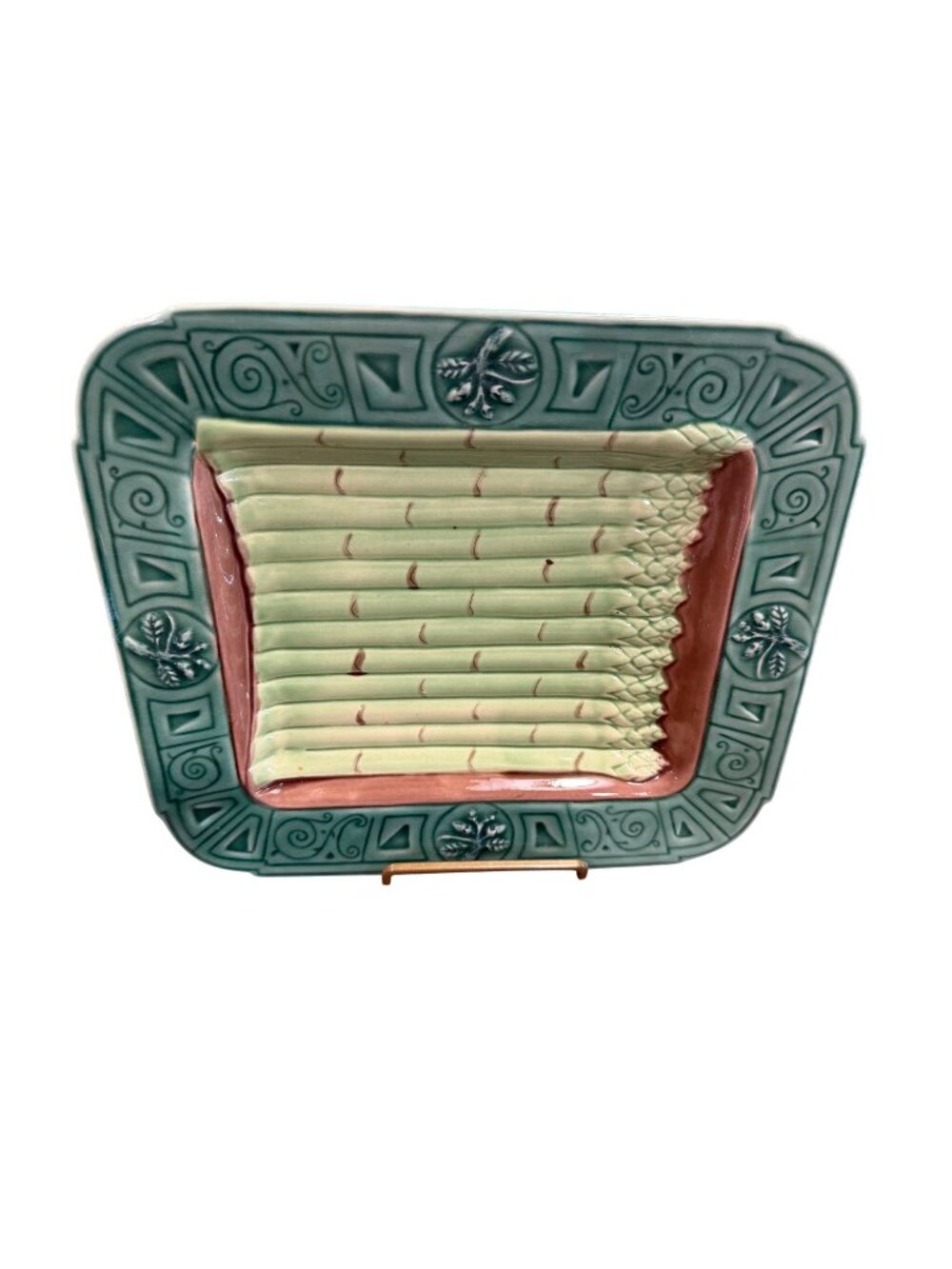 Vintage Asparagus Serving Plate Majolica Style Green Ceramic Square Platter